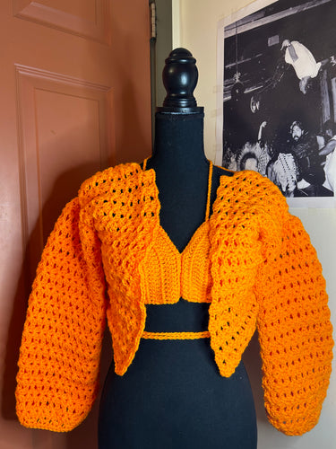 Orange Handmade Cardigan  and Bralette
