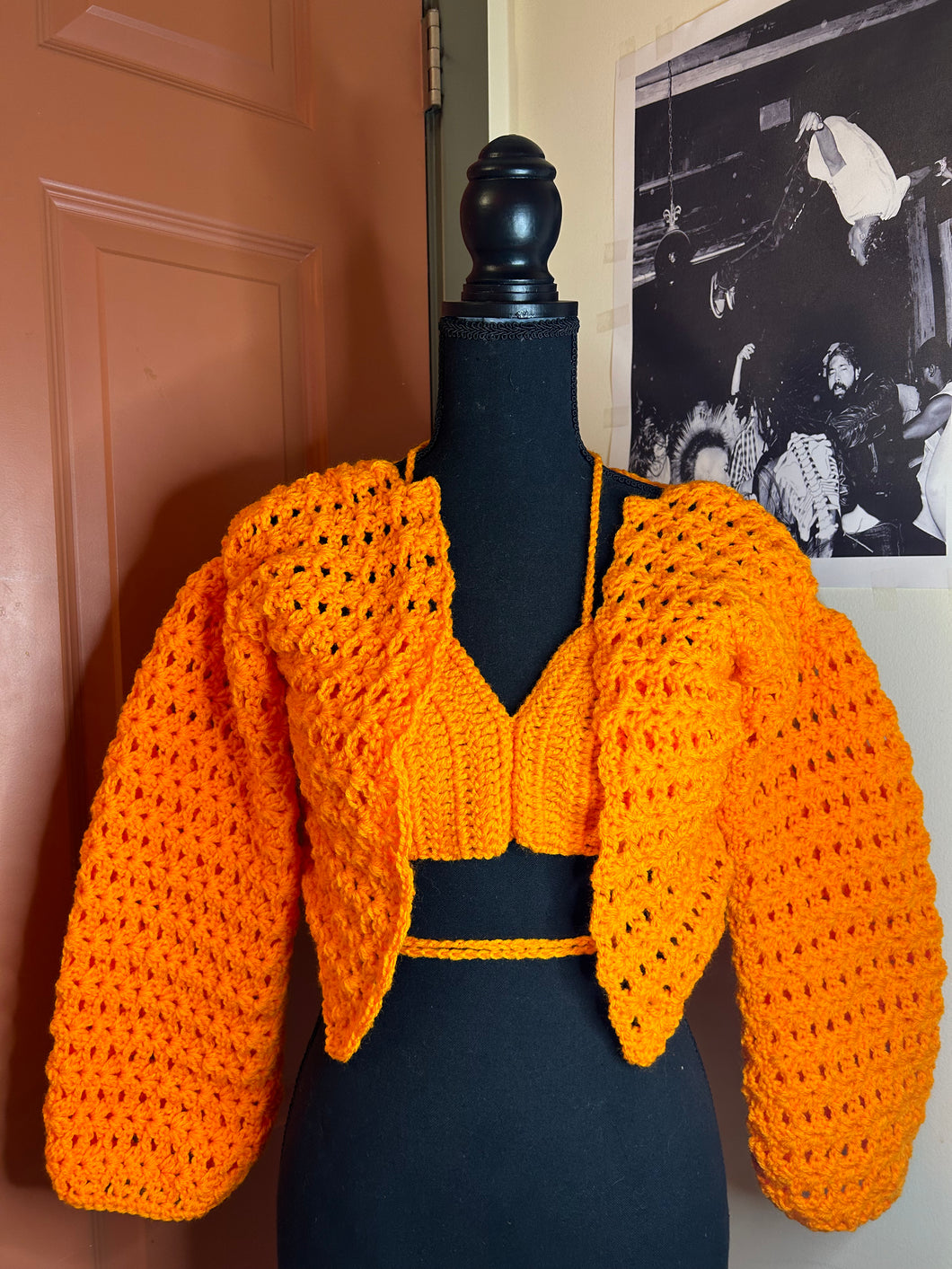 Orange Handmade Cardigan  and Bralette