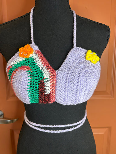 Multicolored Color Block Bralette With Flowers