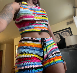 Color Block Handmade Halter Top and Shorts Set