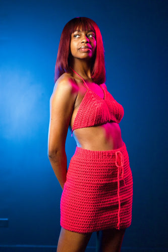 Pink Handmade Bralette and Skirt Set