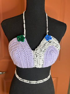 Multicolored Color Block Bralette With Flowers